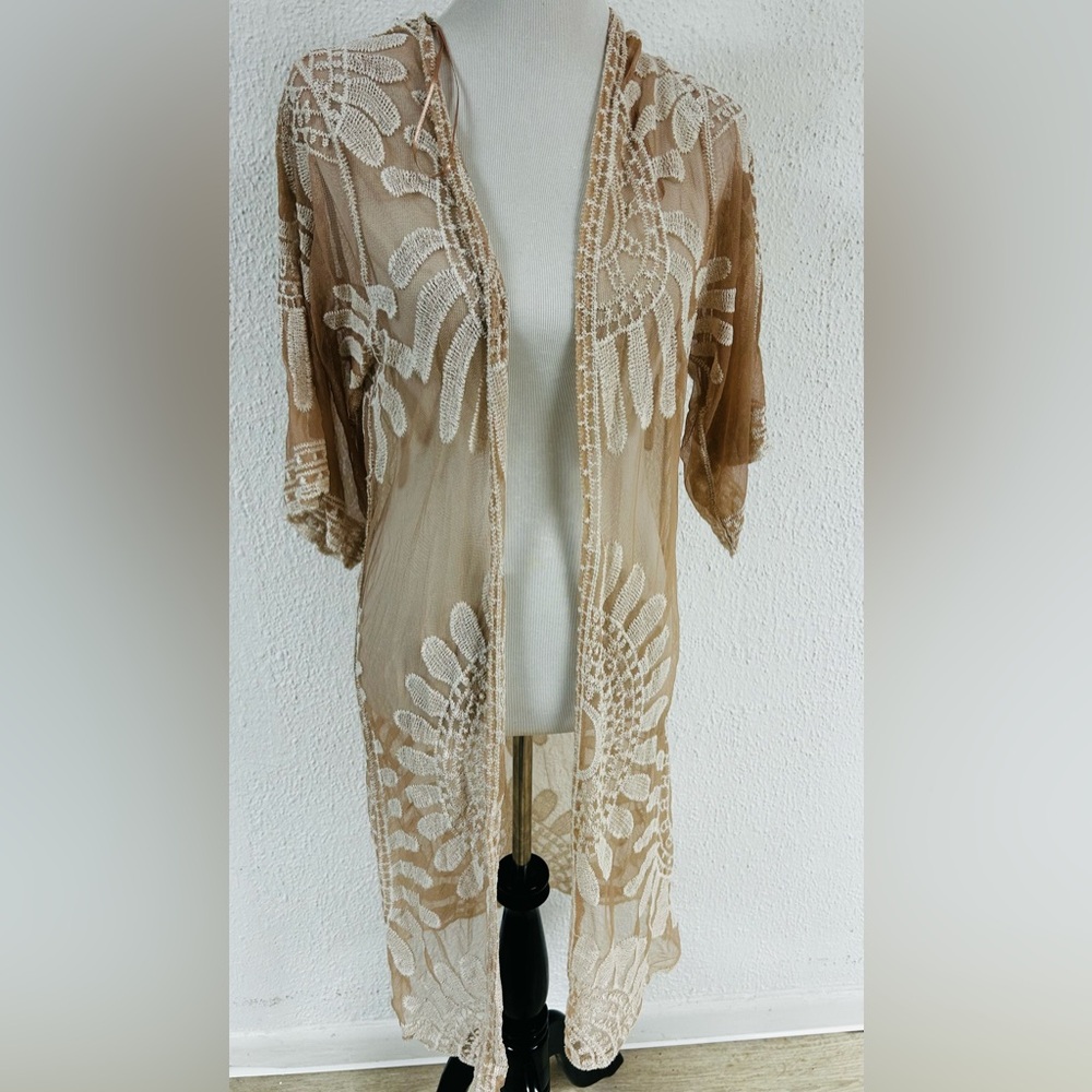 Rebellion Again  Open Front Lace Crochet Lace Boho Fairy Duster Kimono Size M - Picture 5 of 8